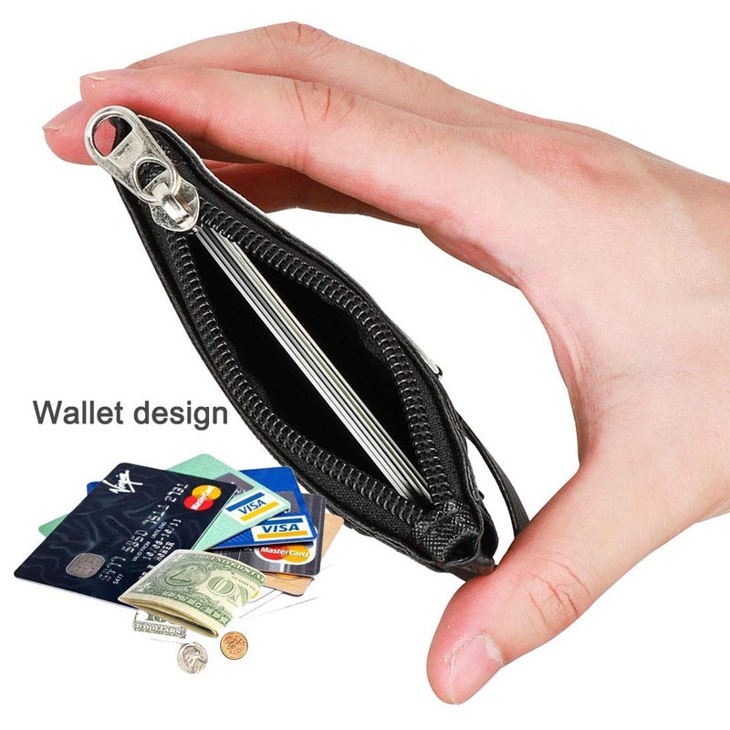 HASFINE ID Badge Holder with Lanyard,2 Sided 5 Card Slots ID Card Holder Wallet with PU Leather Zipper Pocket and Detachable Keychain Lanyard for Teens Men Women(Black) - Image 5